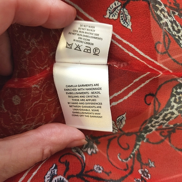 Camilla long skirt embellished hankerchief style red & paisley - size 16 - Picture 4 of 17